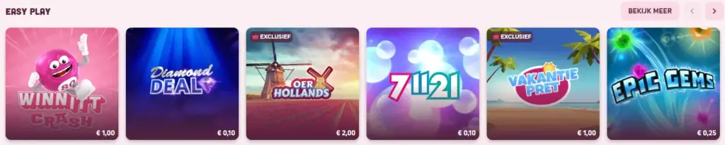Bibliotheek met tafelspellen, slots en live casino